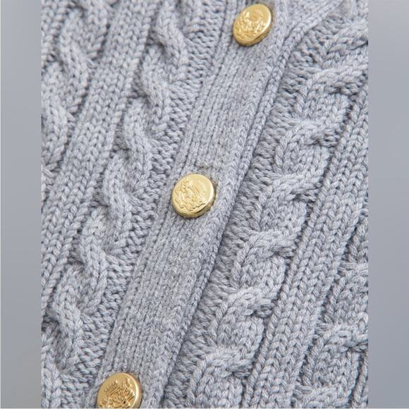 A&F Mara Cable Knit Gold Button Down Sweater Academia Preppy Old Money - Small - Picture 3 of 10